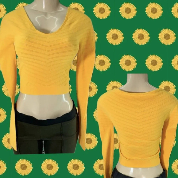 Free People L Marigold Sheer Seamless V-Neck Gone Adrift Long Sleeve Crop Top - Picture 1 of 6